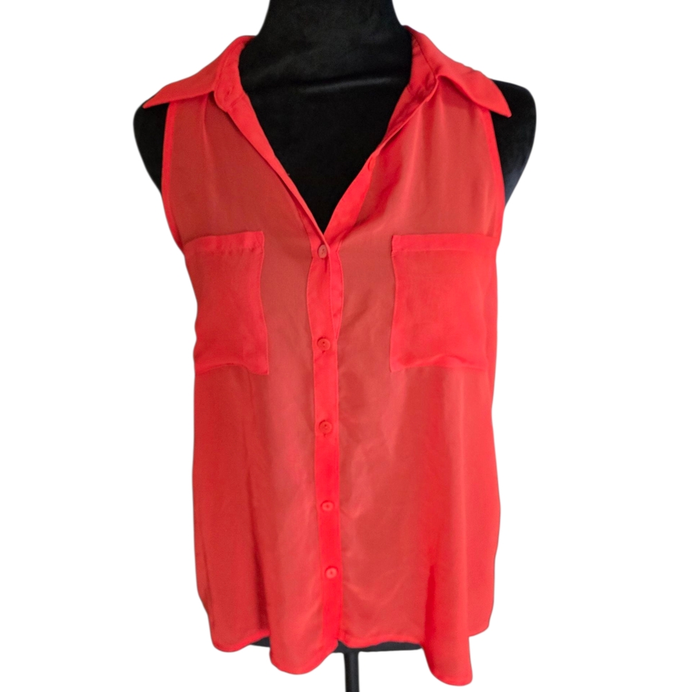 Decree Orange Buttoned Blouse with Notched Collar